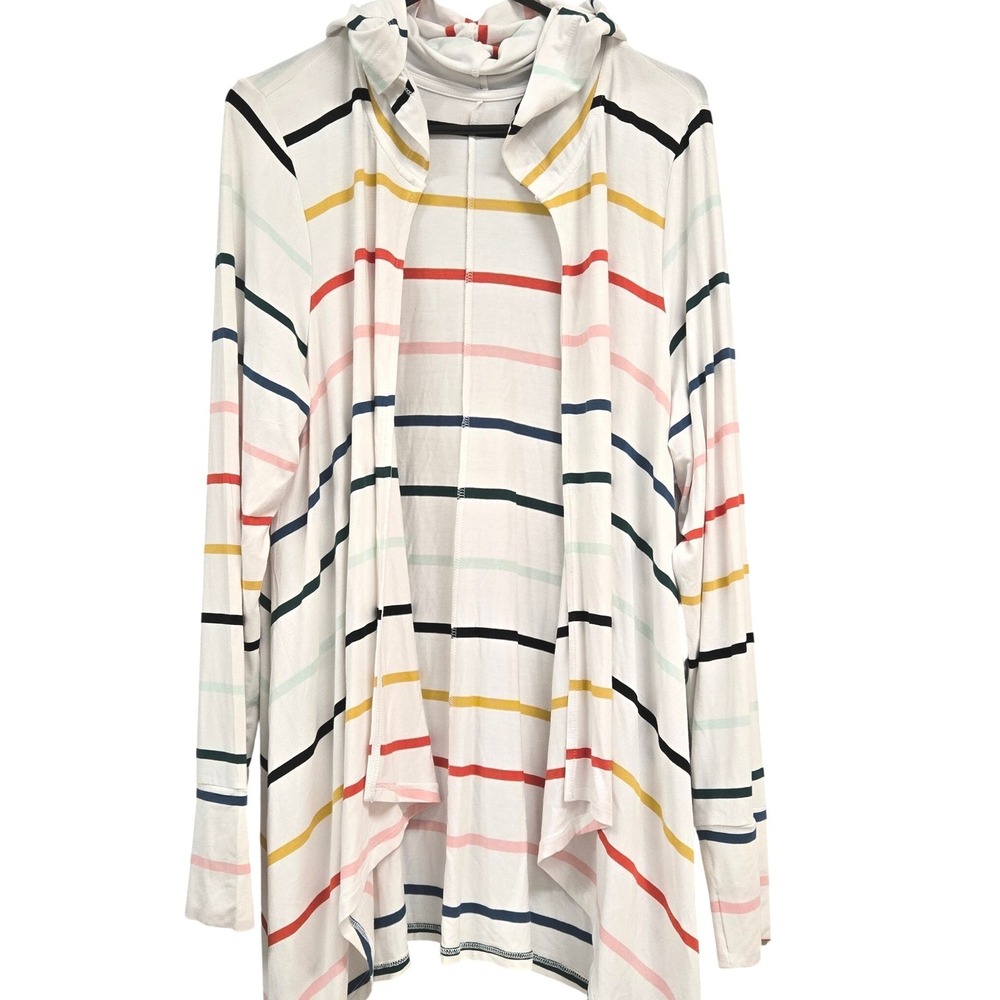 Torrid Super Soft Knit Striped Draped Hooded Cardigan White Multi 1X 14-16 NEW